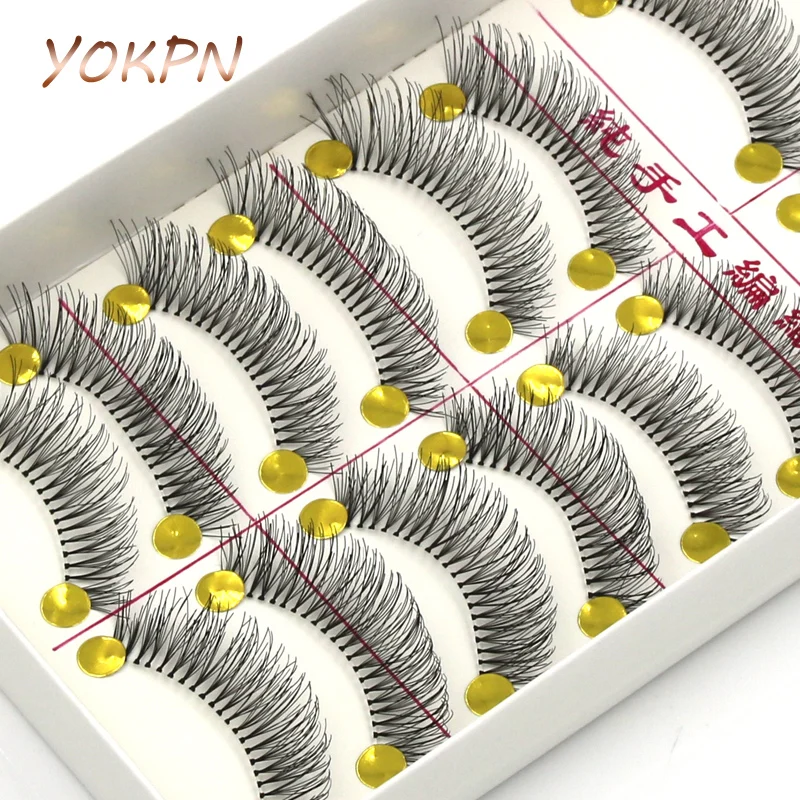 

YOKPN Handmade False Eyelashes Transparent Cotton Stems Naturally Thick Cross Messy Lashes Nude Makeup Fake Eyelashes