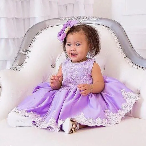 Short light Purple knee length toddler graduation dress baby 1st birthday outfit laces zipper back girl prom party gown with bow