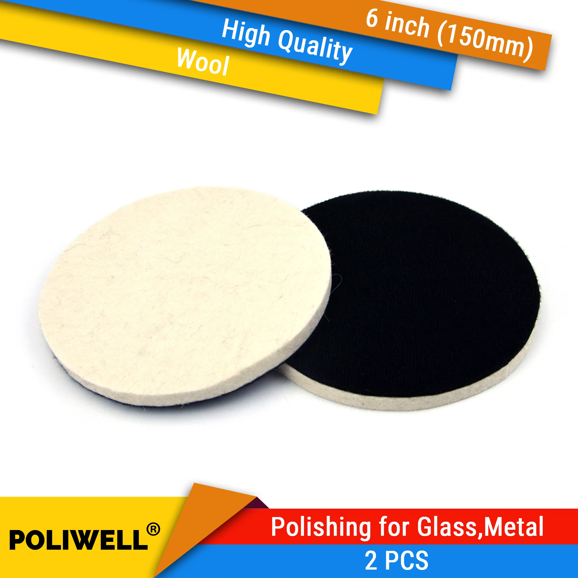 2PCS 6 Inch 150mm Hook and Loop Wool Sanding Disc Wool Polishing Wheel Sanding Buffing Pads Car Metal Glass Polisher Tools poliwell 6 inch 150mm hook