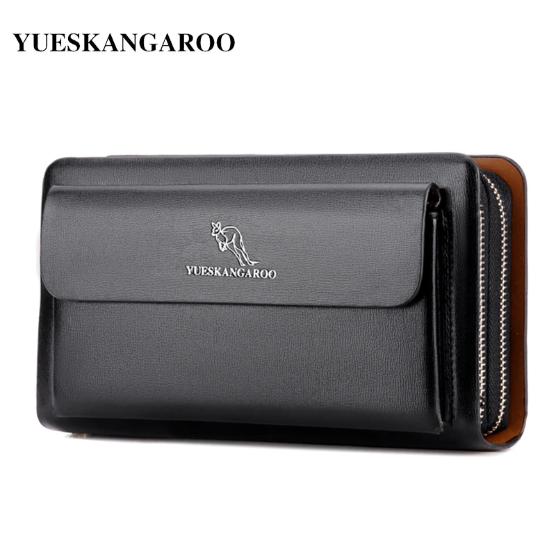KANGAROO Brand Men Clutch Bag Fashion Leather Long Purse Double Zipper Business Wallet Black Brown Male Casual Handy Bag KANGAROO Brand Men Clutch Bag Fashion Leather Long Purse Double Zipper Business Wallet Black Brown Male Casual Handy Bag