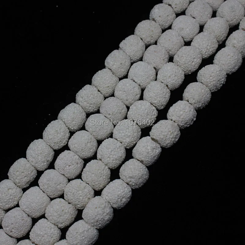 

Mini. order is $7! 10mm White Volcanic Lava Stone Round Loose Beads 15"