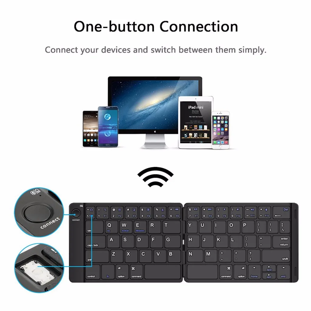 Складная Bluetooth клавиатура, Беспроводная портативная Bluetooth клавиатура с подставкой держатель, карманный размер ультра тонкий алюминиевый сплав фолди