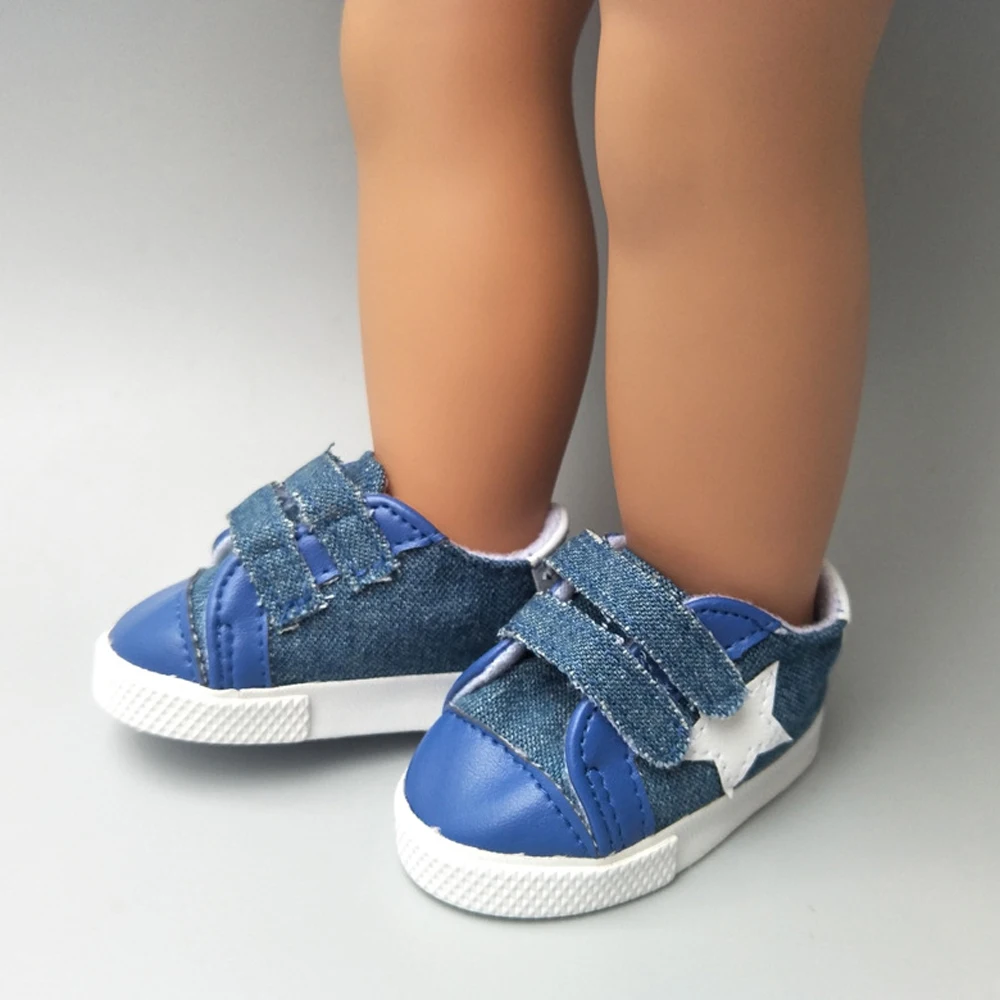 New arrival doll shoes for 18 inches American doll and 43CM doll spring canvas sport shoes HOOk&LOOP five stars Doll Accessories (8)