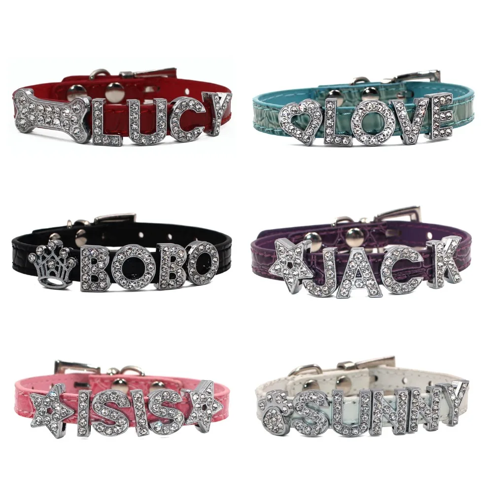 

10MM Bling Personalized Pet Dog Collar Rhinestone Customized Free Name Diamond Bucklet Puppy Collars for Small dogs [CO013]