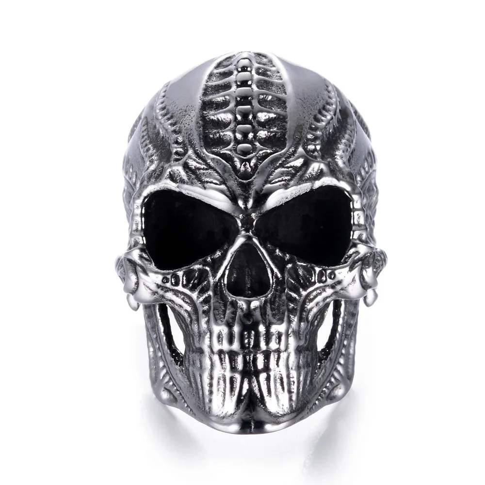 Кольцо в форме черепа из нержавеющей стали для верховой езды, властное кольцо в стиле панк - Цвет основного камня: silver