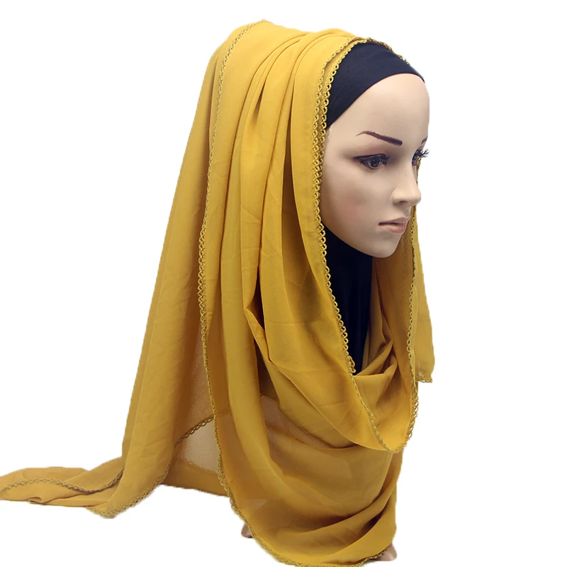 21 цвет простой пузырь шифон кружева края женский мусульманский шарф хиджаб обертывание шали шарфы-повязки 180*75 см