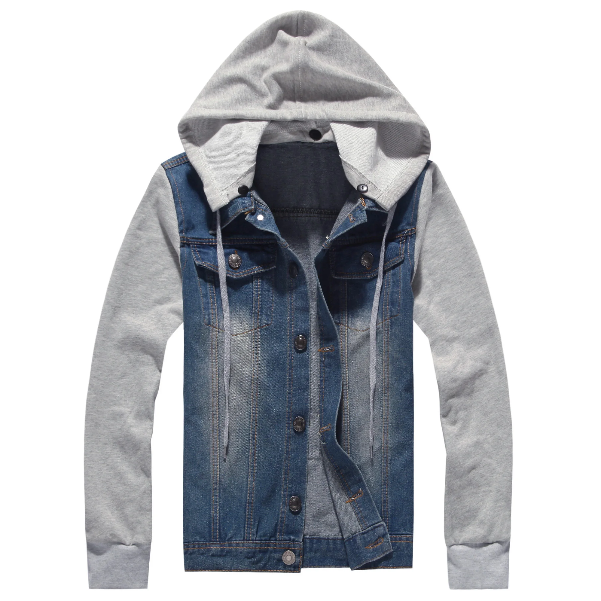 

Mens Denim Jackets 2019 New Fashion Autumn Jeans Jackets Male Sling Hooded Stitching Jacket Coats Denim coat Clothing