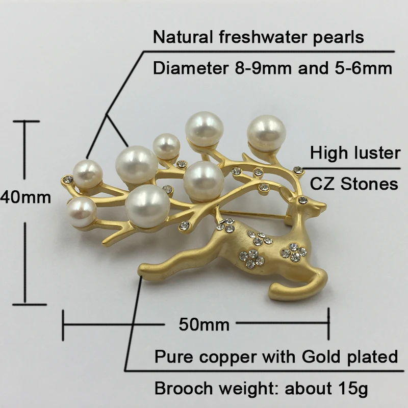 Milu deer christmas gift natural pearls brooch for women mum (5)