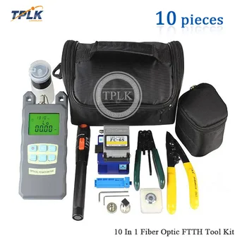 

10 IN 1 Fiber Optic FTTH Tool Kits with optical power meter FC-6S Fiber Cleaver fiber stripper and 10mW Visual Fault Locator