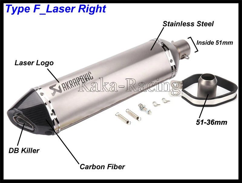 Длинные 570 мм на входе 51 мм Универсальные moto rcycle выхлопные трубы Akrapovic выхлопной глушитель moto DB killer для NMAX TMAX XMAX F800 - Цвет: Type F laser right