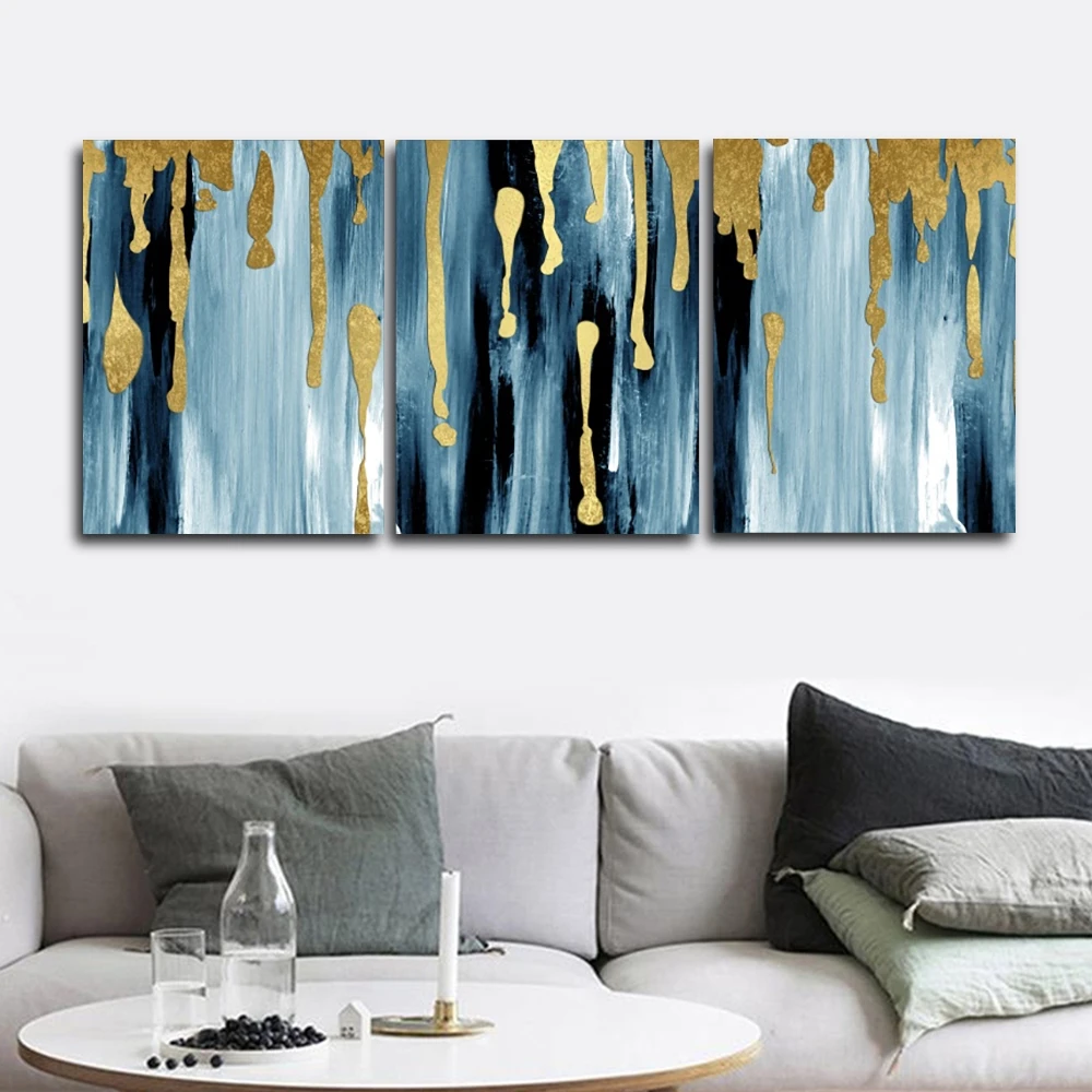 

Abstract Blue Wall Picture Poster and Print Canvas Painting Calligraphy Decoration for Living Room Bedroom Home Decor Frameless