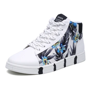 

2019 men autumn summer flower print youth dancing shoes Platform male hip hop short boots Men high top sport sneakers
