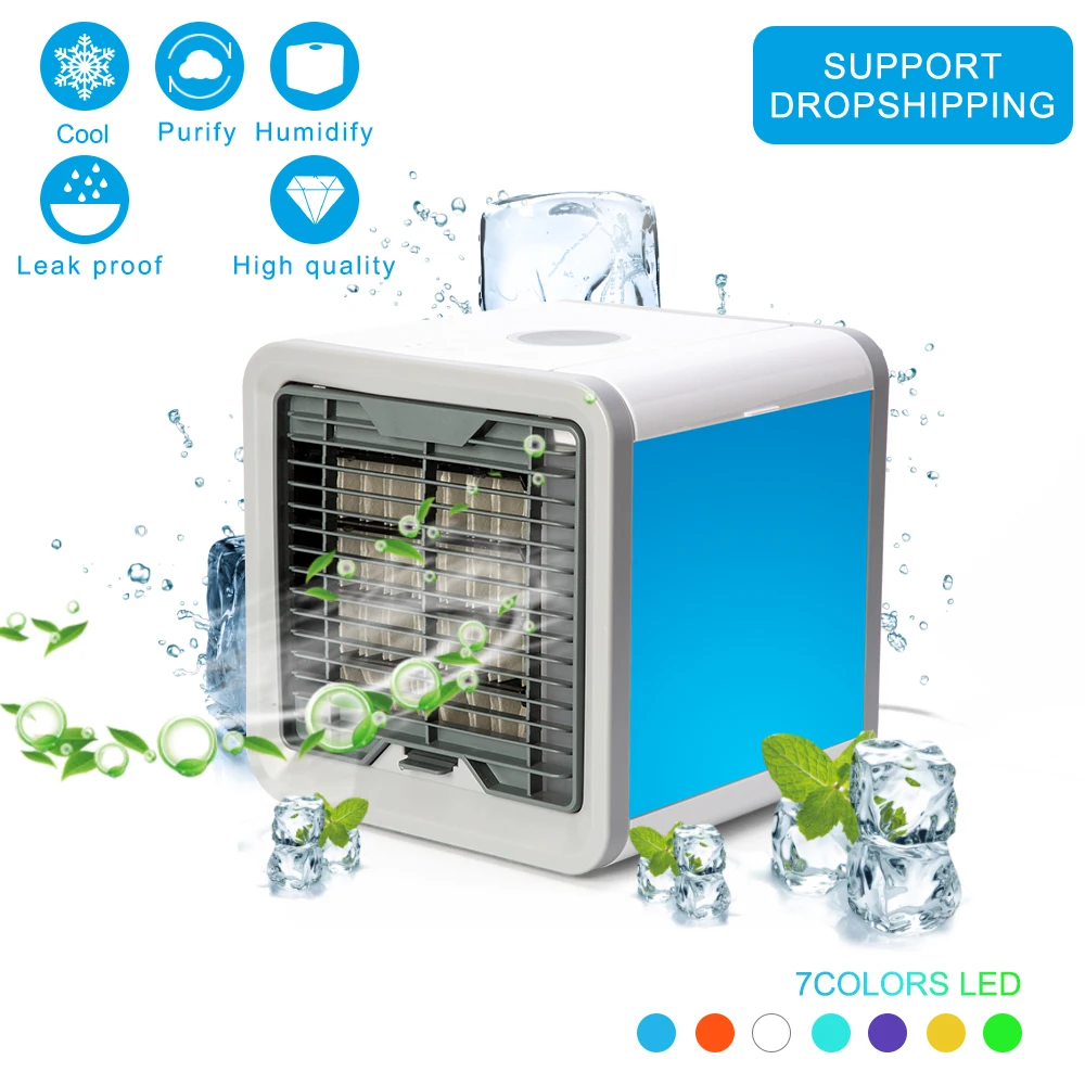 

3 Gear USB Air Conditioner Mini Fan Air Cooler Fans Soothing leak proof 7 Colors LED Light Humidifier Purifier dropshipping