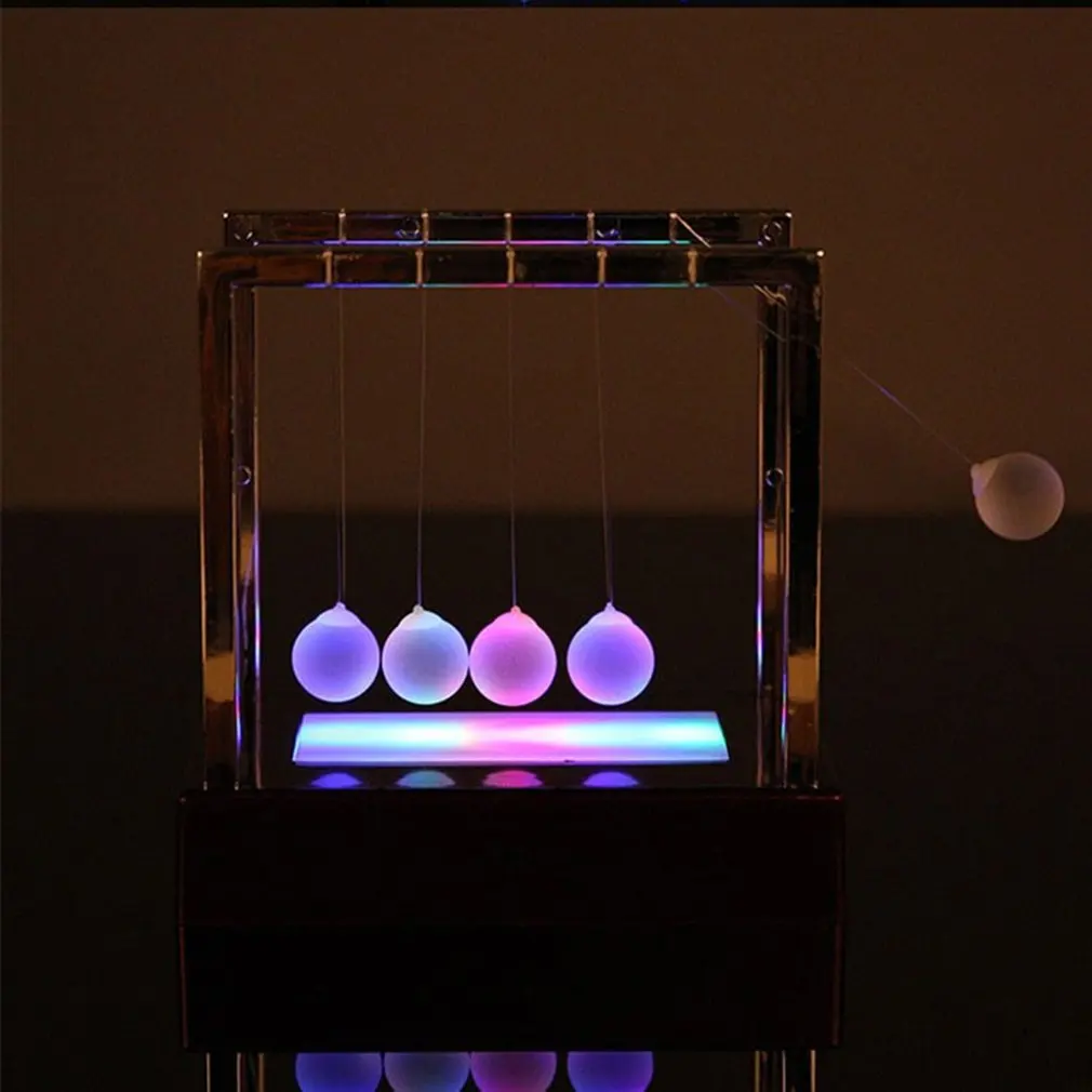 

LED Lights Luminous Newton Pendulum Balls Ornaments Balance Pool Physical Energy Conservation Model Metal Craft Kids Gift Toys