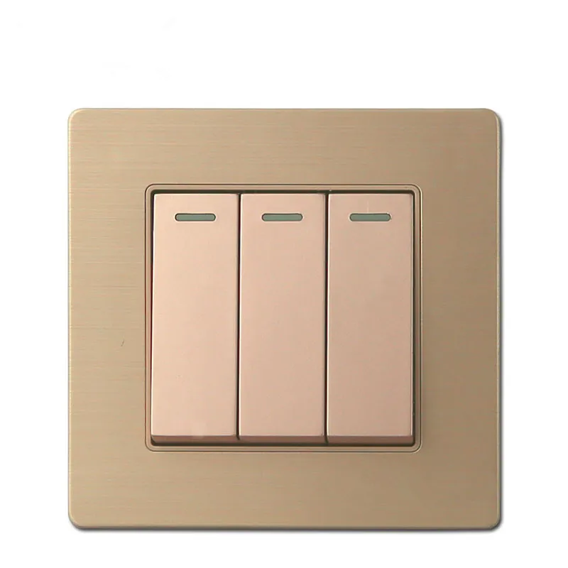 16a Gold Color 3 Gang 1 Way 2 Way Wall Switch And 250v