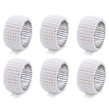 

4-6 Pcs/Set Imitation Pearl Napkin Rings For Wedding Party Wide White Small Beads Romantic Napkin Holder Table Decoration