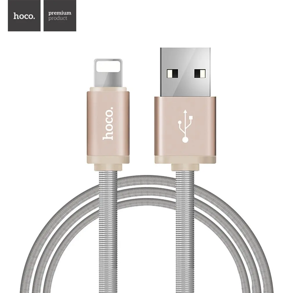 HOCO USB кабель для iPhone Xs max Xr X 8 7 6 Plus 6s Plus для iPad mini металлический пружинный зарядный кабель кабели для мобильных телефонов