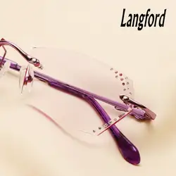 Langford Женская безободковая оправа оптические очки Роскошные Алмазные Режущие объектив без оправы по рецепту очки ручной работы 030