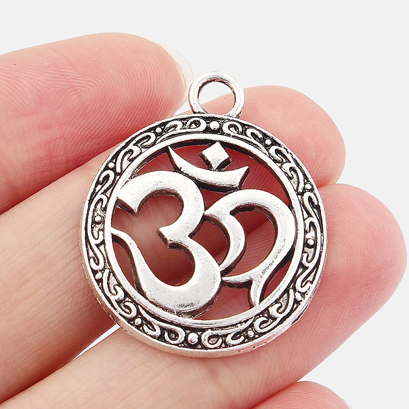 10PCS Trendy Silver Hollow Simple Aum OM Hinduism Buddha Yoga Charms Pendants for Necklace DIY