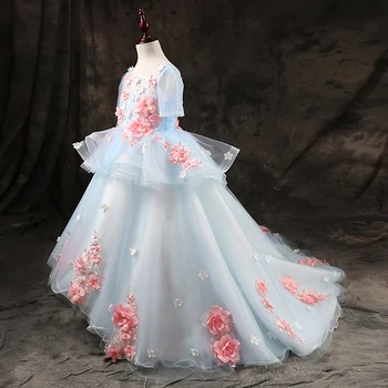 

Floral Flower Girl Dresses for Wedding 2018 Kids Evening Dress Holy Communion Clothes For Girls Pageant Gown Princess Dress D27