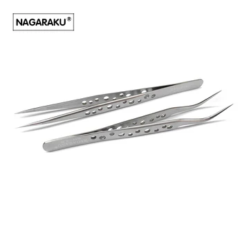 

NAGARAKU Eyelash Extension Tweezers 2PCS Set Straight and Curved Anti-static Tweezer Eyelashes Pincet Stainless Steel Accurate