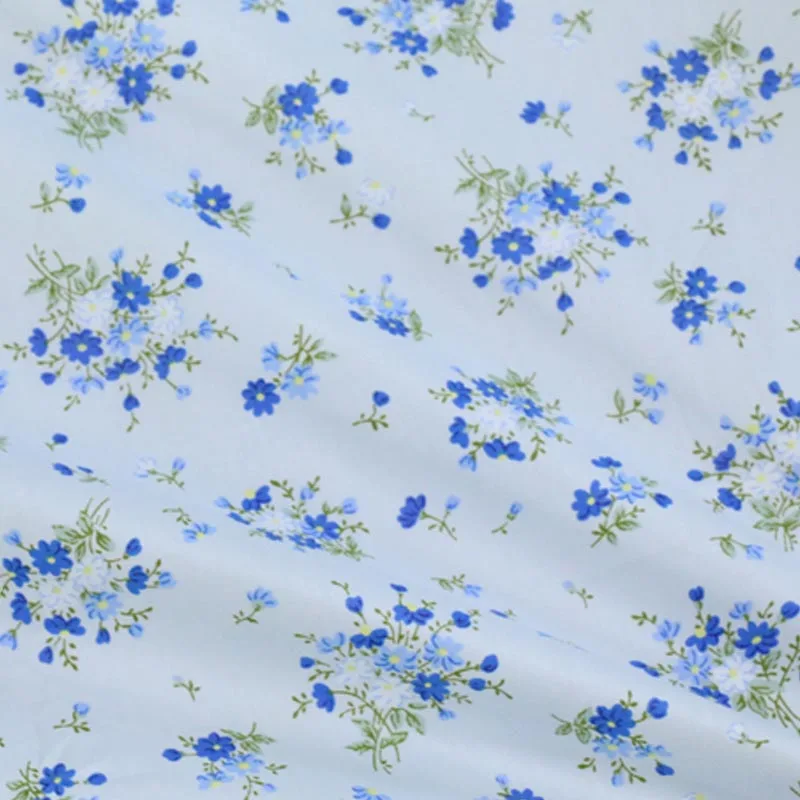 ткань голубая в мелкий цветочек. бязь 150см 9157. ткани бело голубые. ткань синяя с белым. светло голубая ткань.