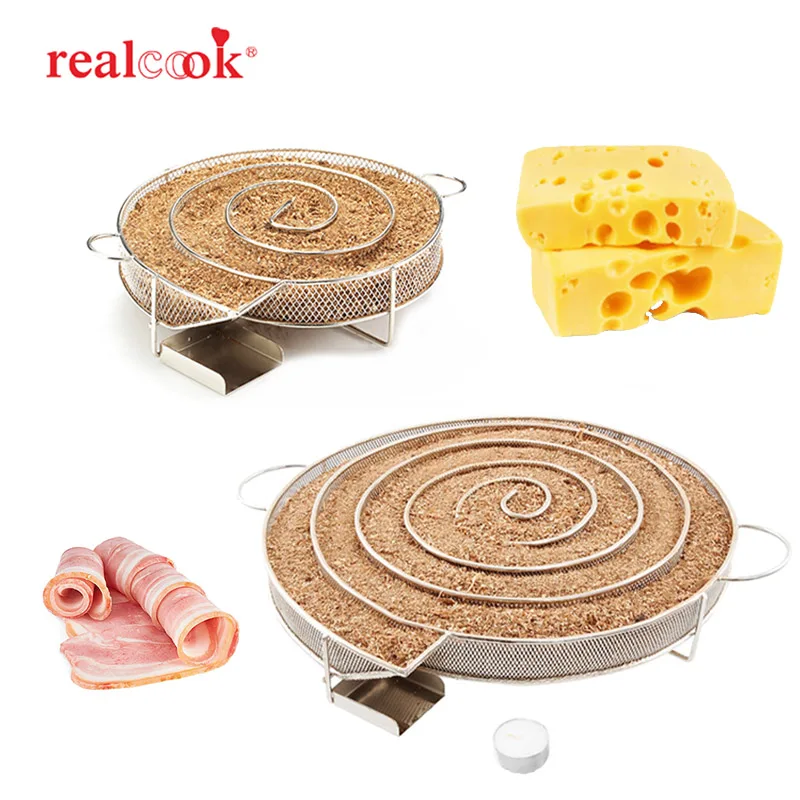 

Realcook Charcoal Barbecue Smoker Round Cold Smoke Generator Outdoor Wood Chip BBQ Basket Tool For Grill Kitchen Smoking Cooking