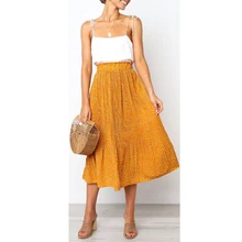 Для женщин Высокая Талия плиссе горошек Длина эластичная юбка Леди Вечерние Повседневное юбки весна юбка AM0316