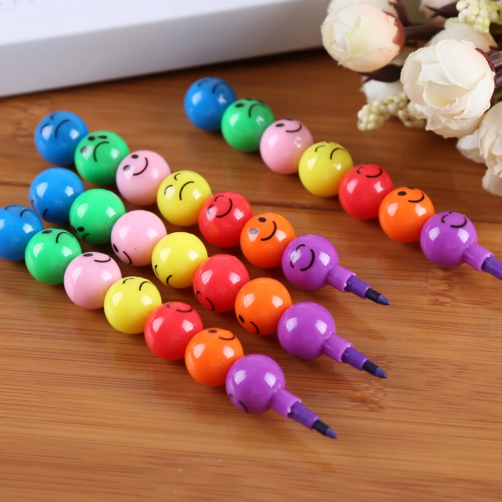 

Cartoon 7 Colors Wax Pencil Smiley Sugar-Coated Graffiti Pen Art Painting Drawing Crayon Wax Pencil For Children Kids