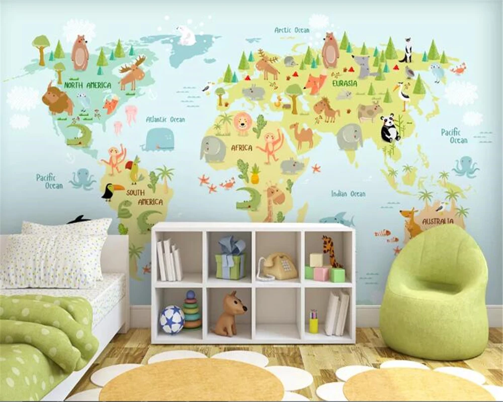 

Vinyl wall 3d wallpaper wall for kids wallpaper cartoon vector world map background wall full house wallpaper home decoration