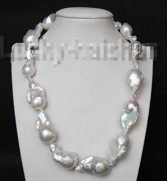 

FREE SHIPPING>>>@@ > luster 17.5" 33mm white Reborn keshi pearls necklace filled gold clasp j9307^^^@^Noble style Natural Fine j