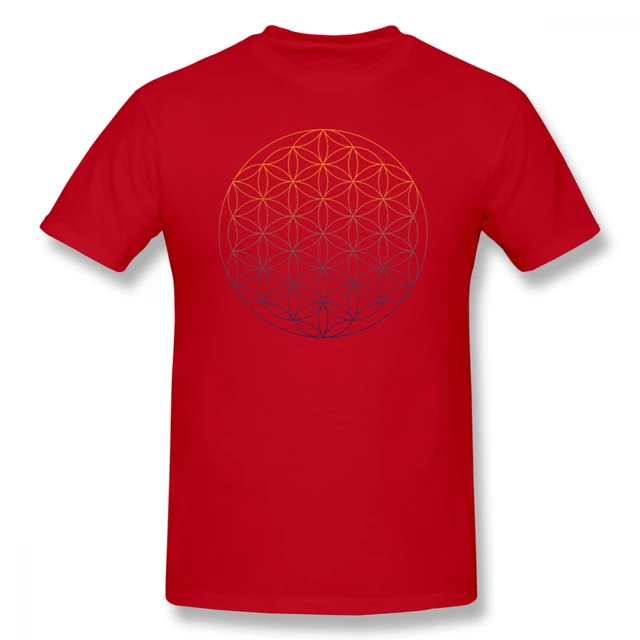 Sacred Geometry T Shirt Flower Of Life T-Shirt Men Print Beach Tee Shirts Male Short Sleeve Funny Awesome T Shirts Plus Size Red