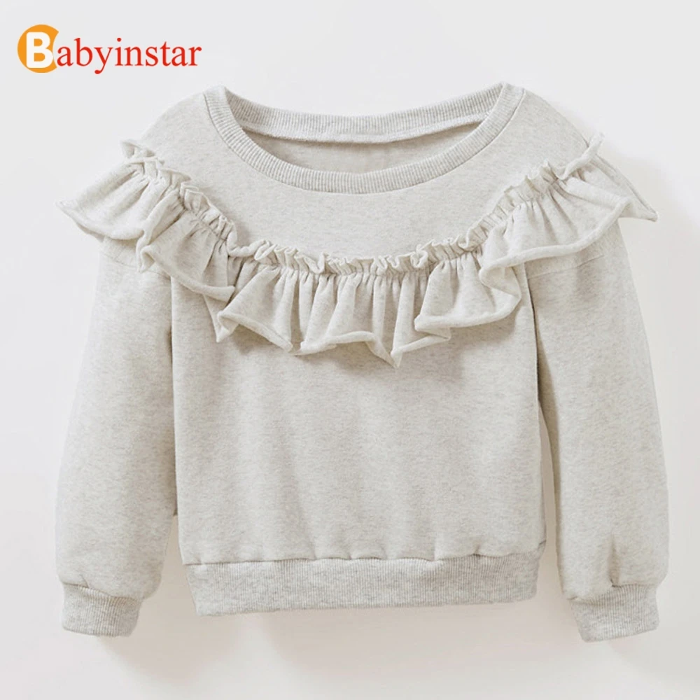 

New 2019 Baby Girl Sweatshirts Girls' Clothing T Shirts Spring Solid Ruffles Design Tops For Toddler Girl Tops & Tees