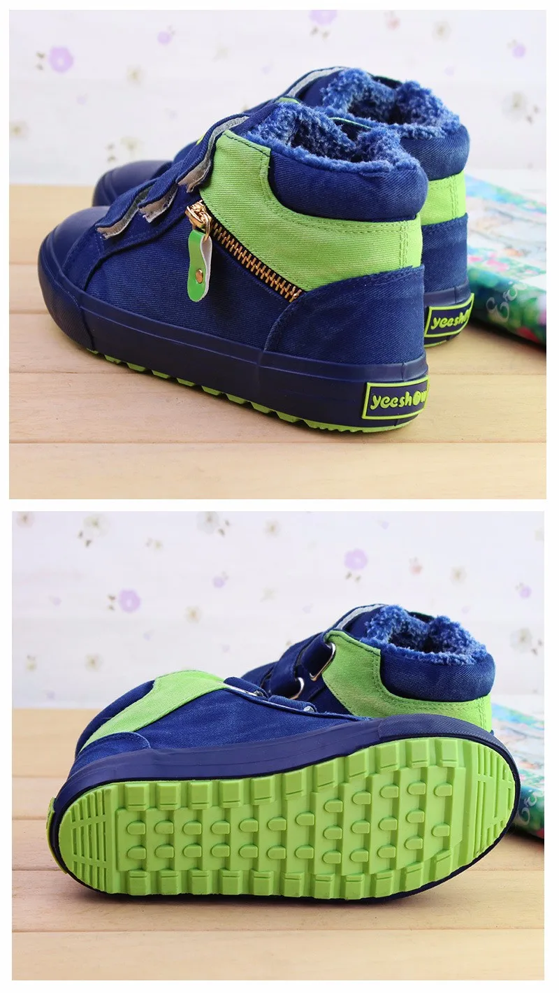 Yeeshow/Новинка года; зимняя детская парусиновая обувь с флисовой подкладкой для мальчиков; высокие кроссовки для девочек; нескользящая износостойкая обувь для детей