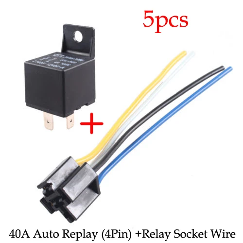 5 шт. автомобильный 12 В 40A 40 AMP реле SPST нормально разомкнутый тип реле 4 Pin 4 P+ релейный разъем провода(4 P