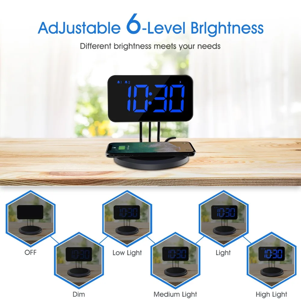 Clocks Digital Alarm Clock Snooze Dual Alarm 4 7 Wireless Phone Charger Pad Uk Home Furniture Diy Itkart Org