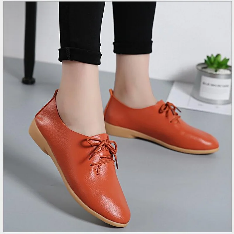 Spring Women Ballet Flats Oxford Flat Shoes Genuine Leather Oxford