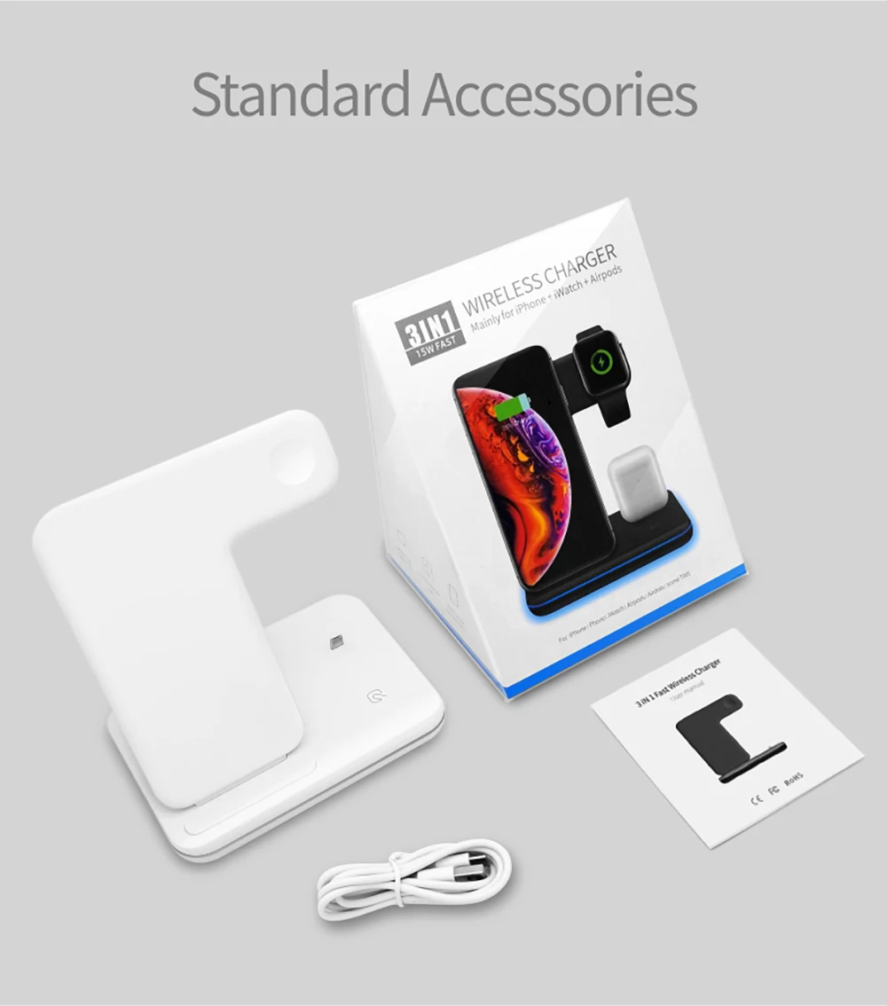 Беспроводная зарядная док-станция Ascromy Qi 15 Вт для samsung S10 Xiaomi huawei iPhone X для быстрой зарядки Apple Watch 4 Airpods