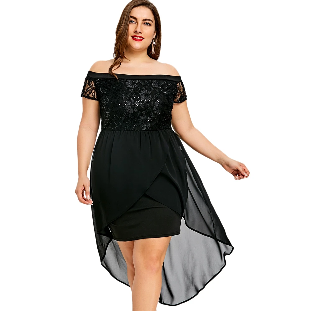 Plus Size Sequined Floral High Low Hem Dress 5XL Plus Women Summer