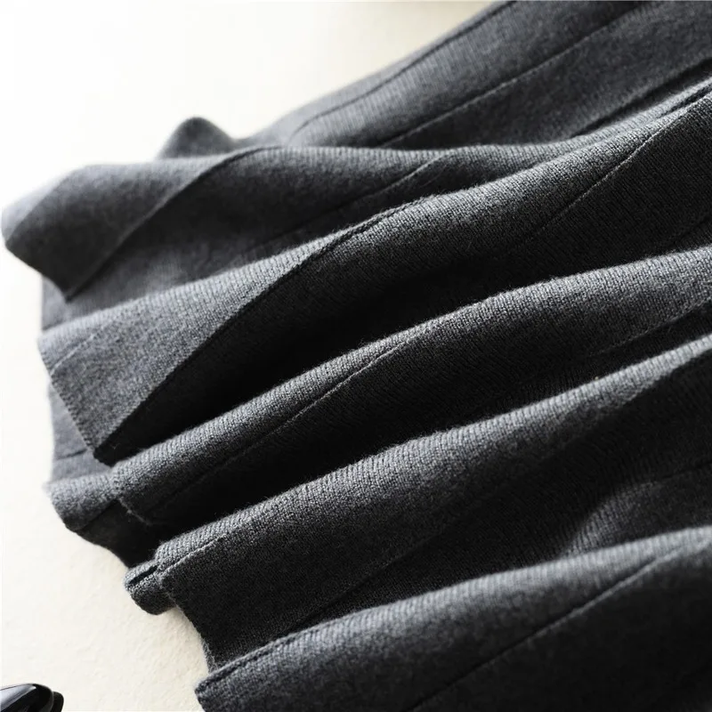 Популярная женская Шерстяная трикотажная юбка, плиссированные цветные шерстяные юбки, эластичная резинка на талии, один размер, свободный размер, черный, серый