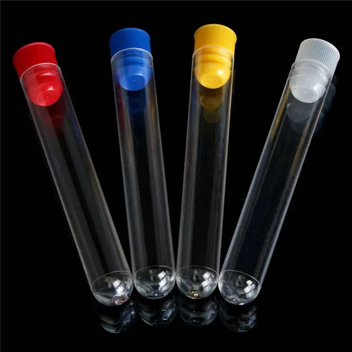 50pcs 15x150mm 20ml Clear Plastic Test Tubes With Plastic Blue Red Stopper Push Cap For School Experiments And Tests Test Tube Aliexpress