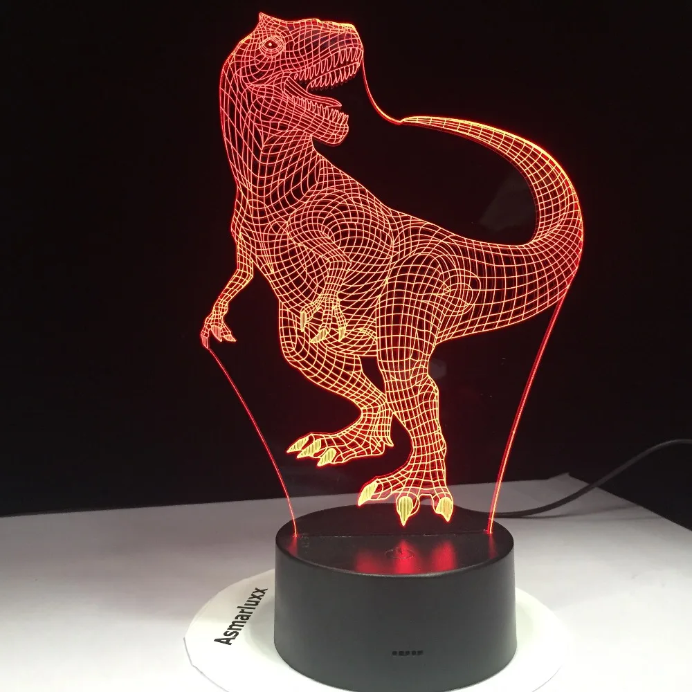 Koop Tyrannosaurus Rex Nieuwe Dinosaurus 3D LED Night Lights met 7 Kleuren Licht voor Thuis Decoratie Lamp Verbazingwekkende Visualisatie Optische