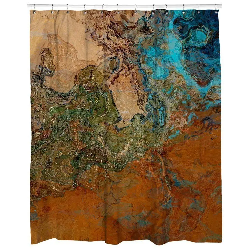

Abstract art shower curtain southwest bathroom decor in rust and turquoise Canyon Sunset