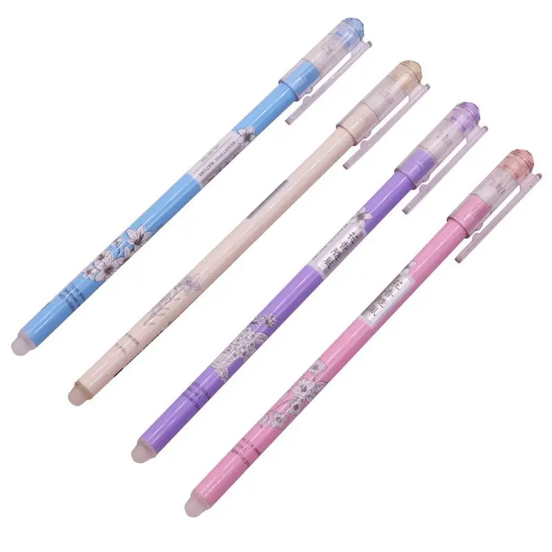 4 шт Смешанные раздраженные нейтральные ручки цветочные узоры протирающие ручки студенческие школьные подарочные ручки для акции каллиграфия ручка - Цвет: 4 pcs mix