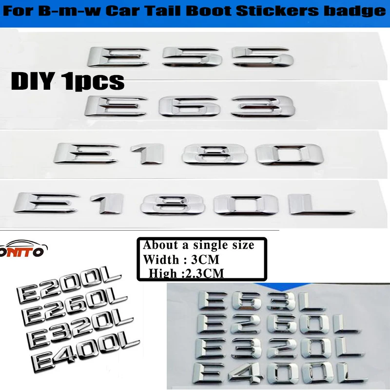 

Car Trunk Letters Badge Emblem Emblems for Mercedes-Benz E43 E55 E63 AMG E200 E250 E300 E320 E350 E400 E180 4MATIC CDI 1pcs DIY