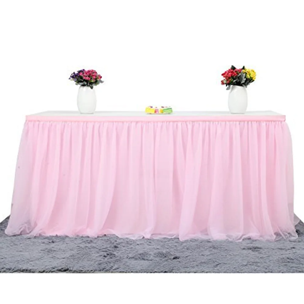 5 Colors Solid Tutu Skirt tulleTableware Wedding Birthday Party Festive Table Cloth Favordd Square Table Skirt - Цвет: Розовый