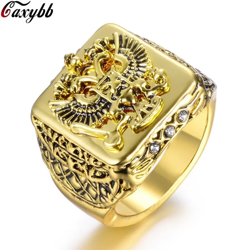 

Vintage Fashion Russian Empire Double Eagle Gold Color Finger Ring For Men Male Jewelry 7-14 Big Size New Arrived