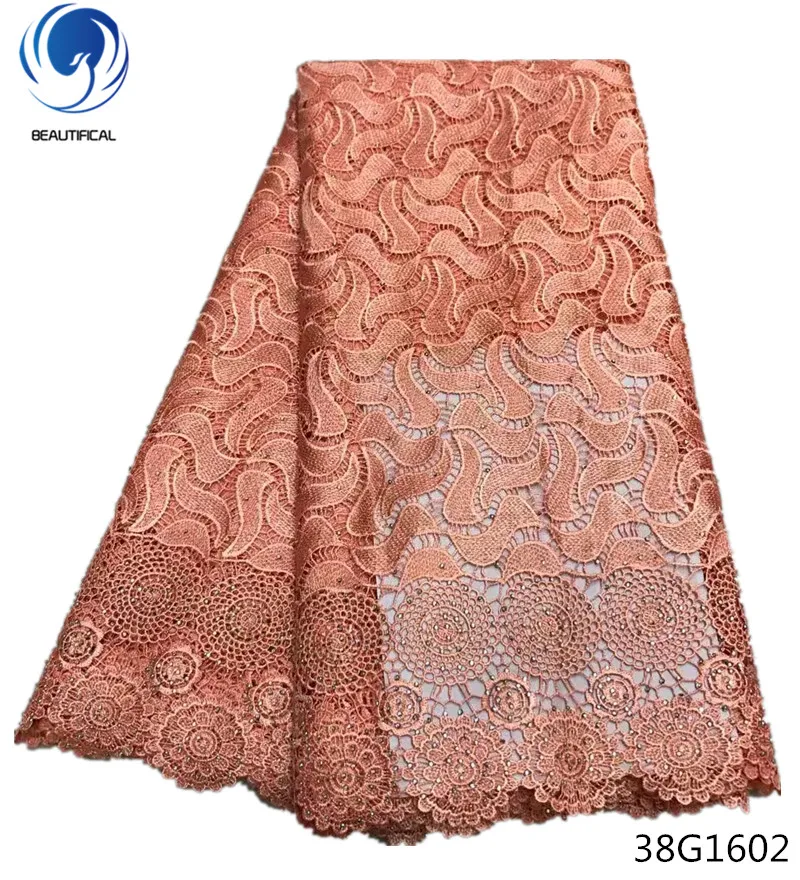 

Beautifical 2018 lace fabric cord lace dress 5 yards african lace fabrics high quality for wedding clothes and rhinestones 38G16