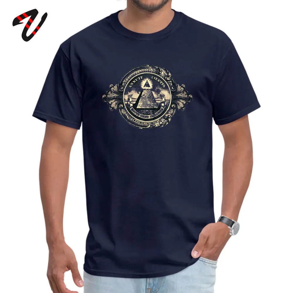 Normal Tops Shirt Cheap O Neck Custom Short Sleeve Pure Cotton Man Top T-shirts Printed On Tee Shirt Free Shipping All seeing eye pyramid dollar freemason god 2 navy