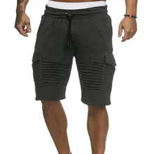 Летние мужские шорты, спортивные шорты, Flex, фитнес, средняя талия, прямые штаны со складным декором, пляжные шорты для бега